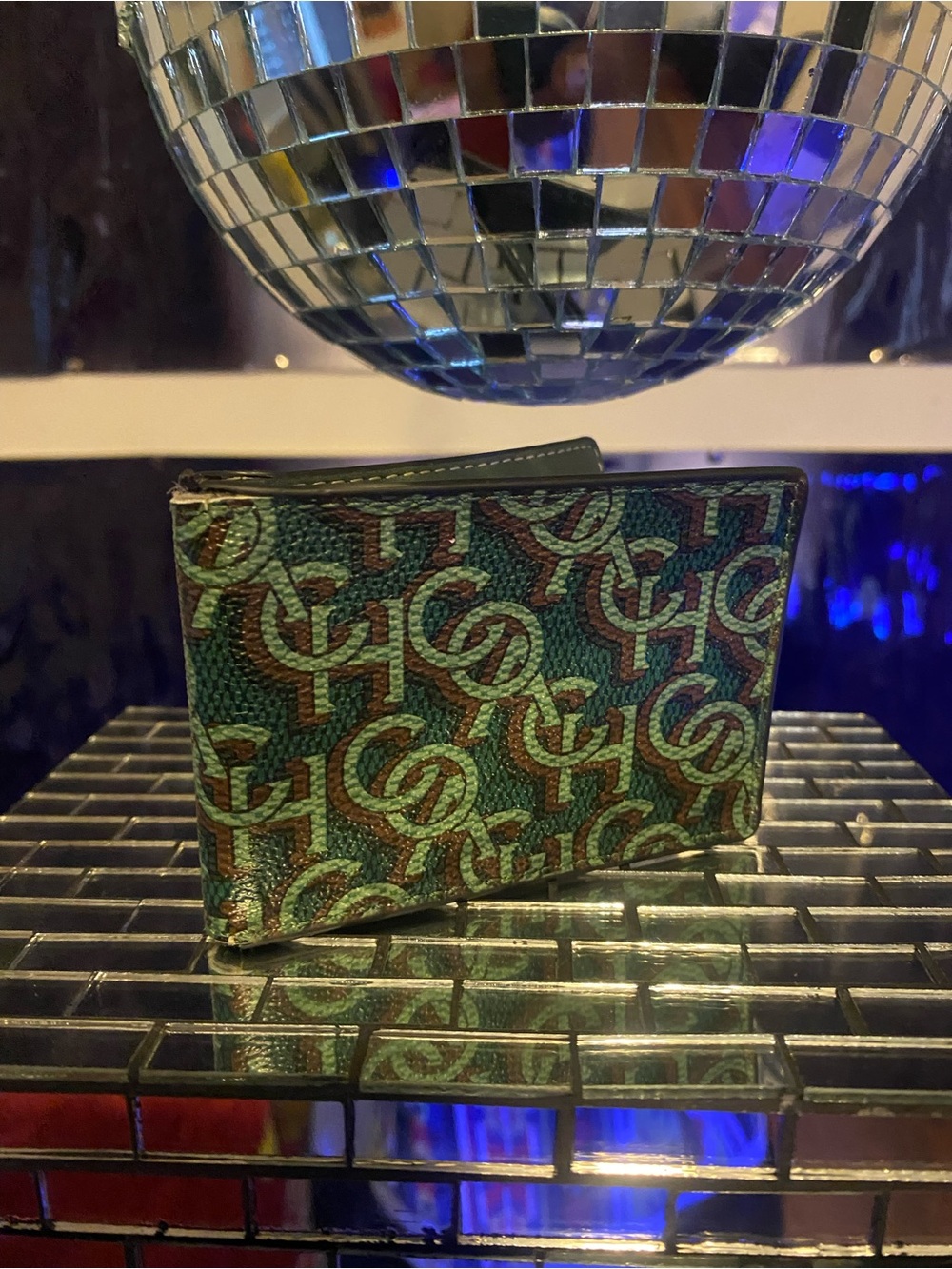 Coach Green and Brown Signature Monogram Card Holder